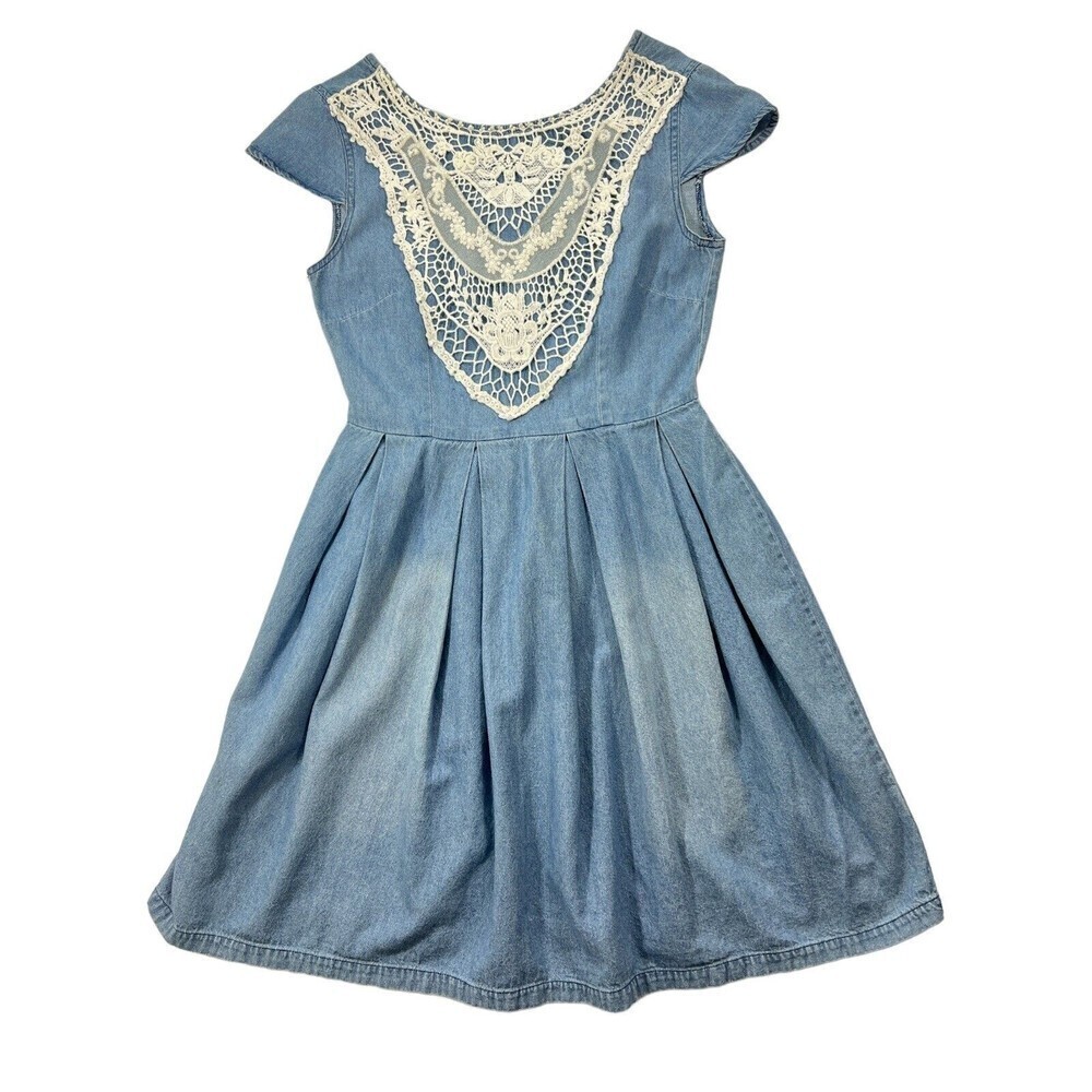 Clover & Scout Denim Dress with Lace Accent
